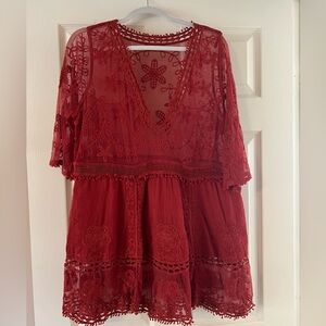 Red Lace V-Neck Dress